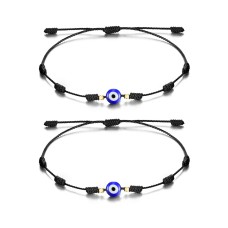 Lanqueen Handmade Evil Eye Bracelet 7 Knot Good Luck Red String Kabbalah Protection Bracelets Adjustable Jewelry Gifts for Women Men Boys Girls Family Friend Mother's Day Gift Idea-LCA002-2Black