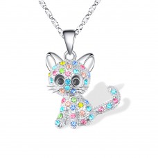 Lanqueen Kitty Cat Pendant Necklace Jewelry for Girls Cat Lover Gifts Daughter Loved Necklace 18+2.3 inch Chain-CXL,Color LQ-N-110692C