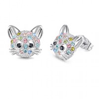 Lanqueen Cute Cat Stud Earrings for Girls Hypoallergenic Cat Cubic Zirconia Earrings for Women Teens Girls Cat Lovers-C