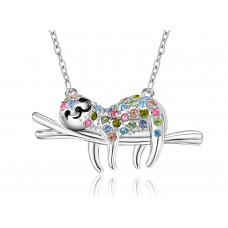 Lanqueen Sloth Necklace Rhinestone Don't Hurry Be Happy Slider Sloths Stainless Steel Pendant Jewelry Birthday for Girls Daughter Sloth Lovers