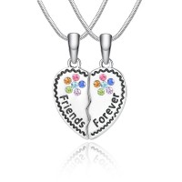 BFF Necklace for 2 Friendship Necklace Best Friend Necklaces for 2 Girls Best Friend Friendship Gifts for Women Friends Bestie Necklaces Crystal Heart Broken Necklace, Chain 18"